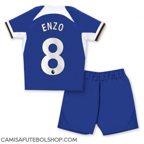 Camisa de time de futebol Chelsea Enzo Fernandez #8 Replicas 1º Equipamento Infantil 2023-24 Manga Curta (+ Calças curtas)